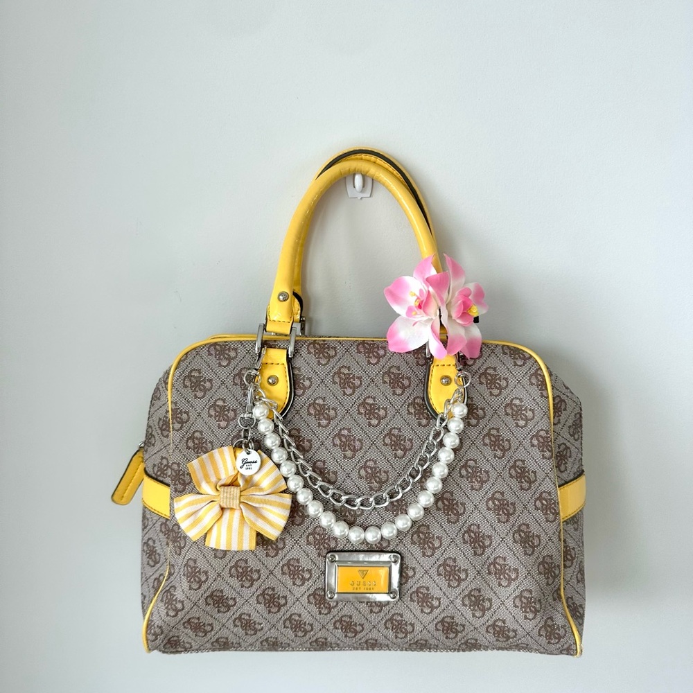 Guess Brown and Yellow Satchel